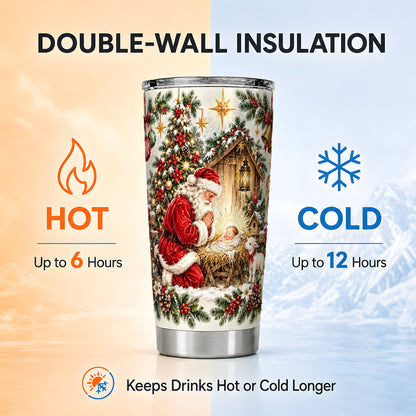 Christmas Manger Tumbler 20oz, Santa Tumbler, Stainless Steel Travel Cup