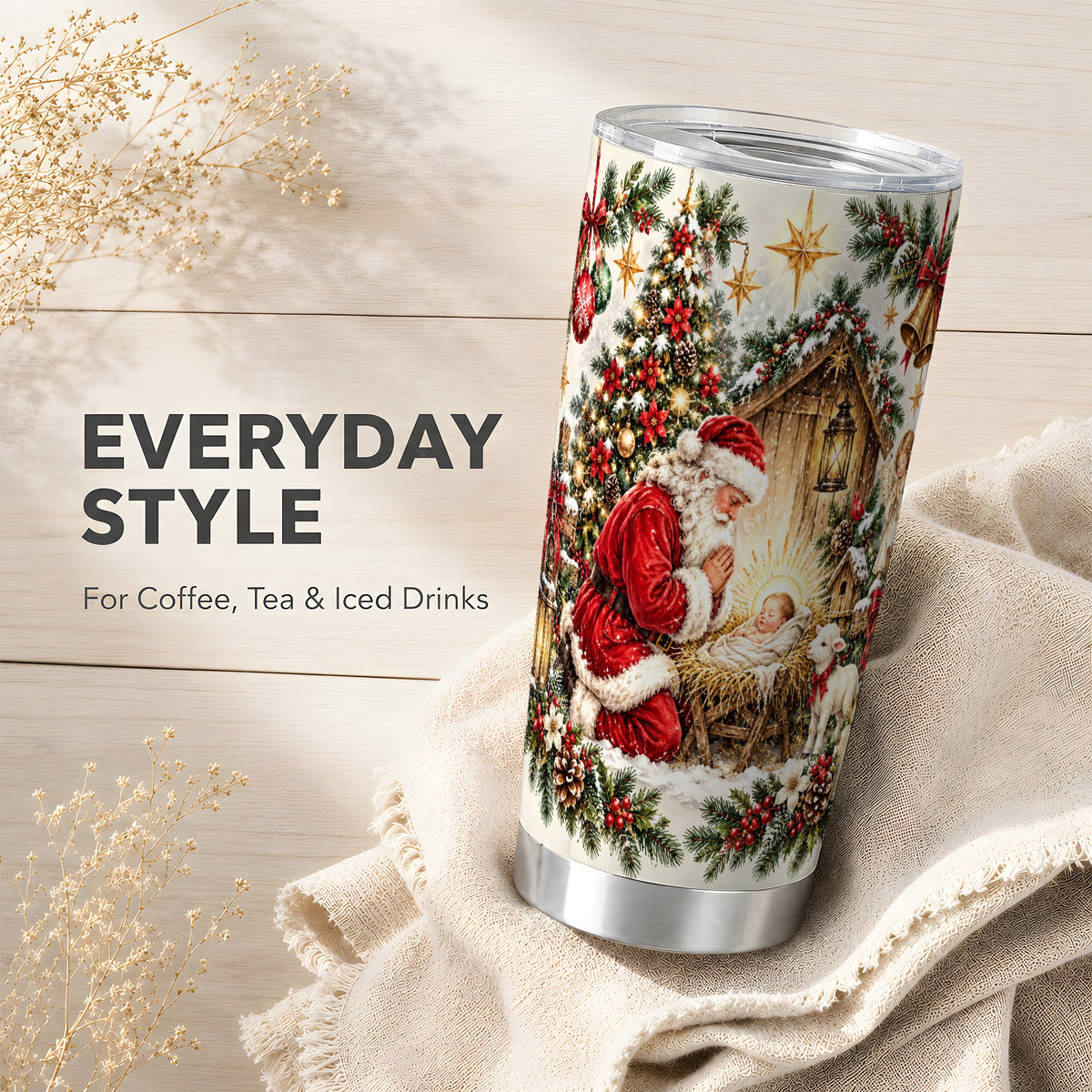 Christmas Manger Tumbler 20oz, Santa Tumbler, Stainless Steel Travel Cup