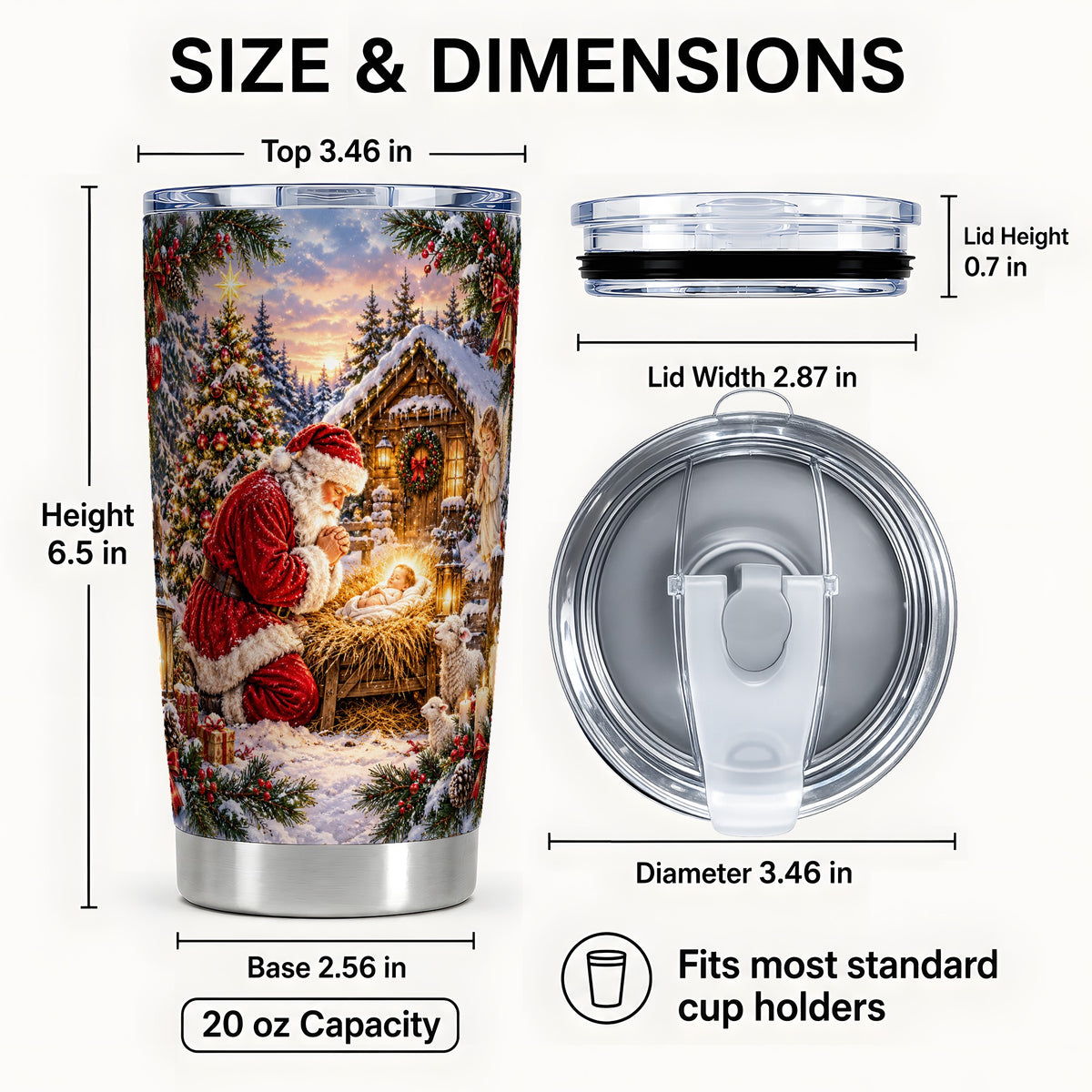 #pl[20oz|Steel] Snowy Santa Tumbler 20oz, Christmas Tumbler, Stainless Steel Travel Cup