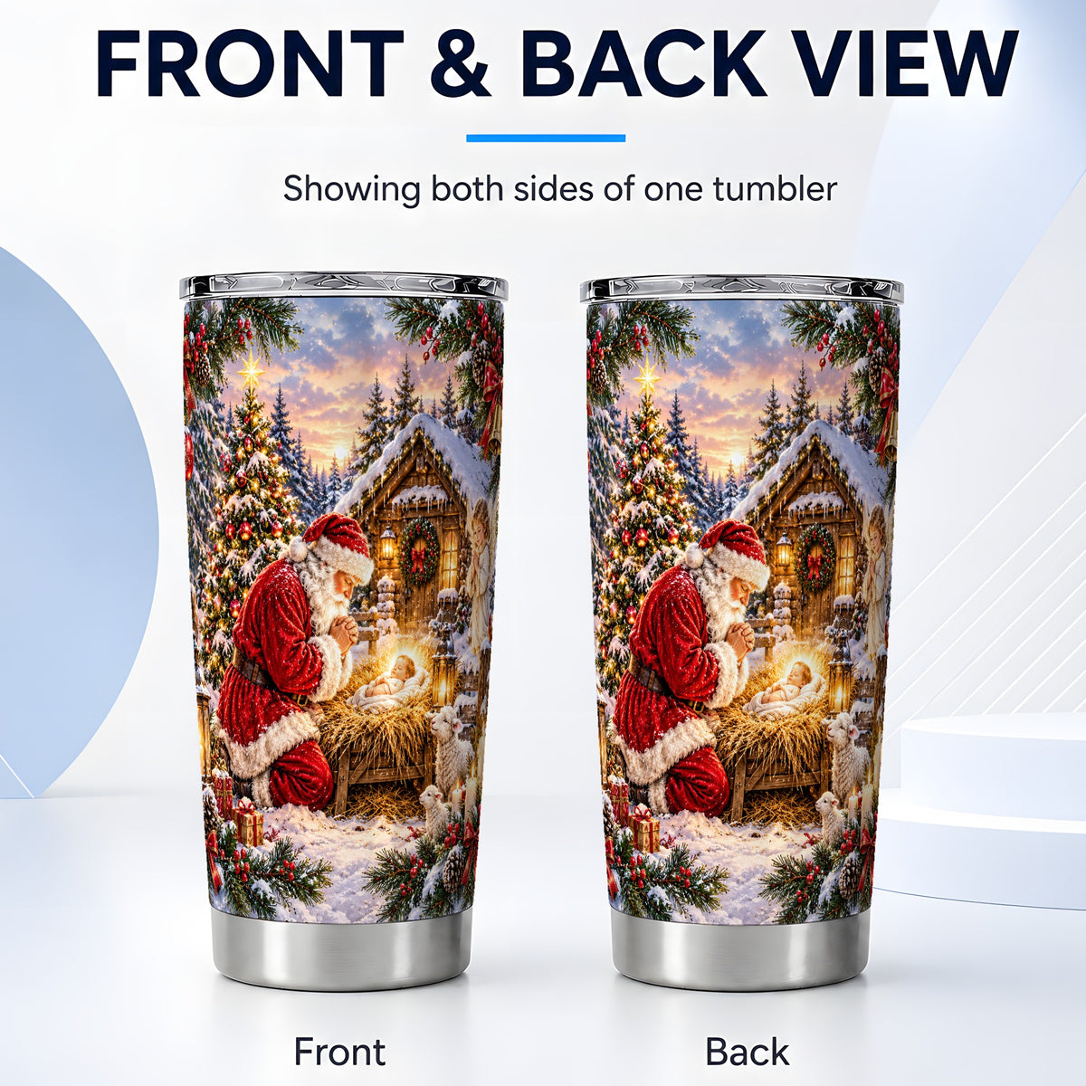 #pl[20oz|Steel] Snowy Santa Tumbler 20oz, Christmas Tumbler, Stainless Steel Travel Cup