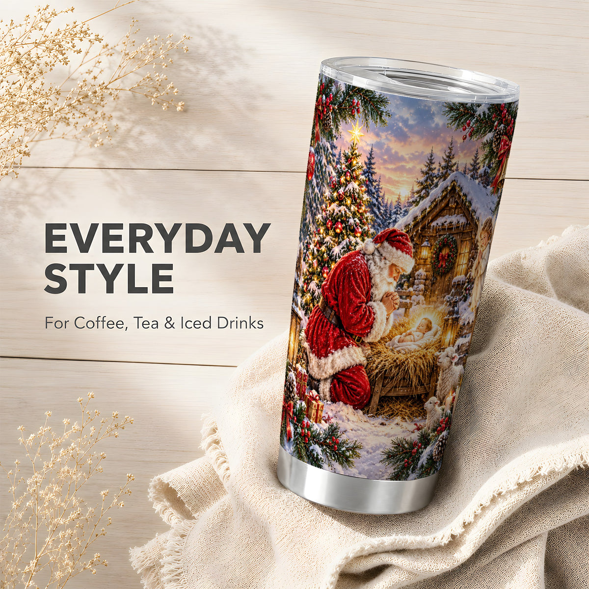 Snowy Santa Tumbler 20oz, Christmas Tumbler, Stainless Steel Travel Cup