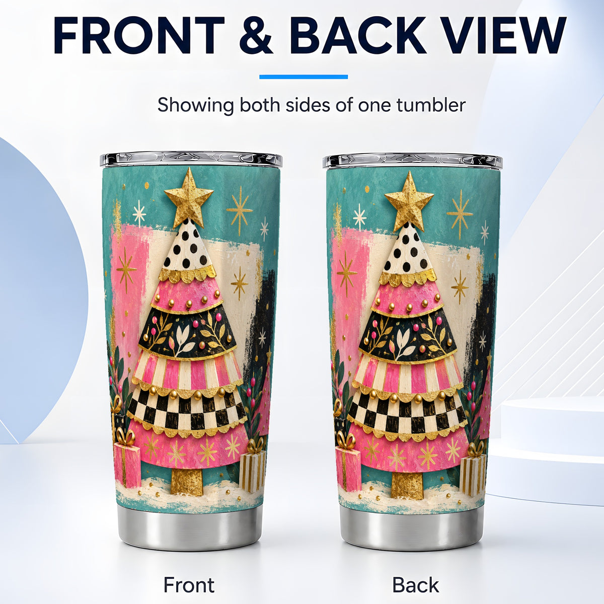 #pl[20oz|Steel] Pink Tree Tumbler 20oz, Festive Tumbler, Stainless Steel Travel Cup