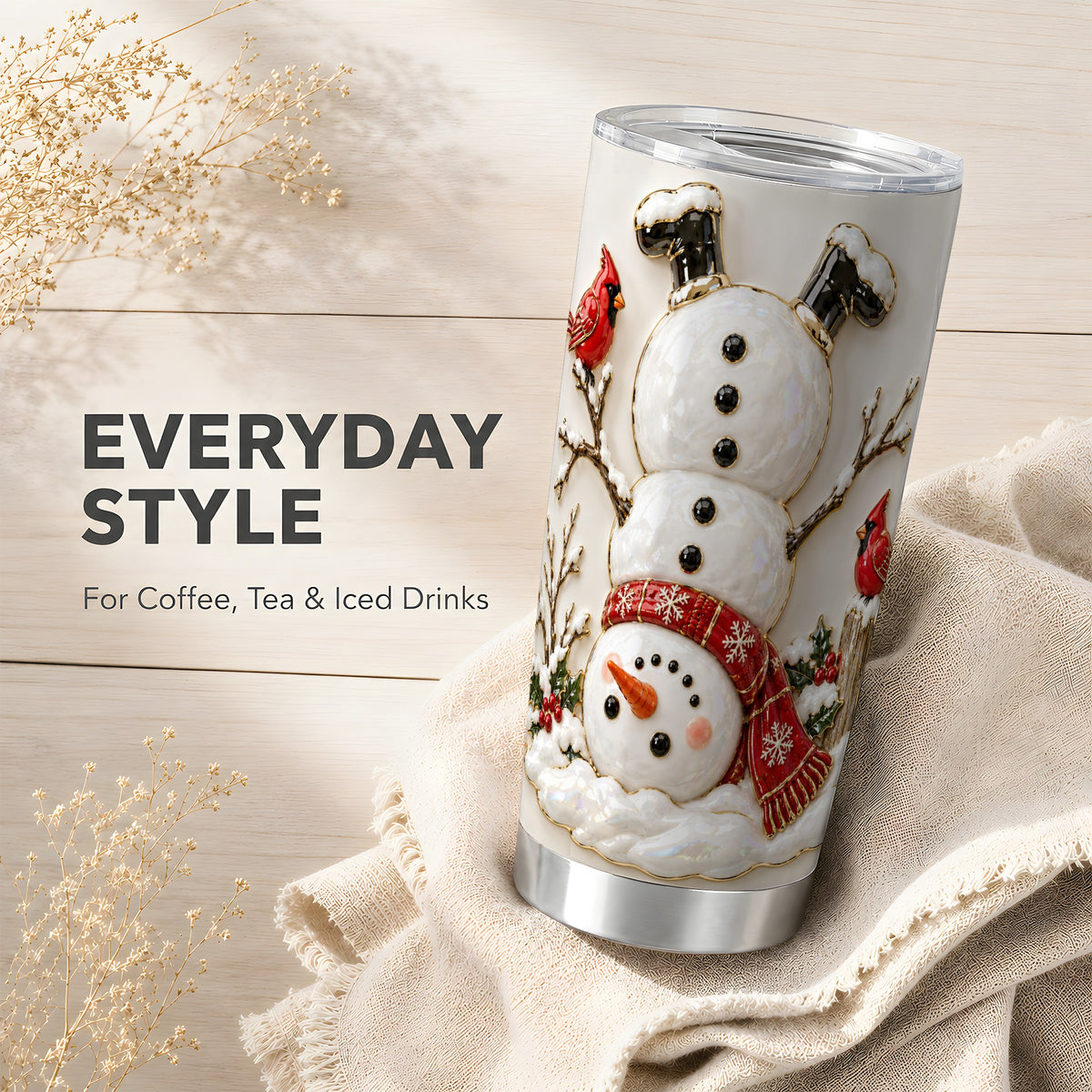 Snowman Tumbler 20oz, Cardinal Tumbler, Stainless Steel Travel Cup