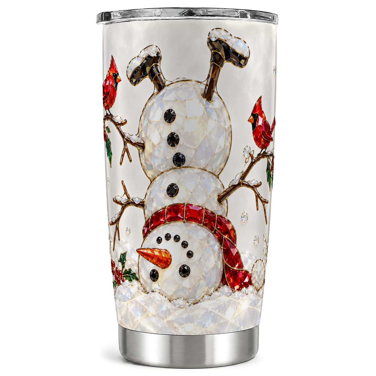 Sparkling Snowman Tumbler 20oz, Cardinal Tumbler, Stainless Steel Travel Cup