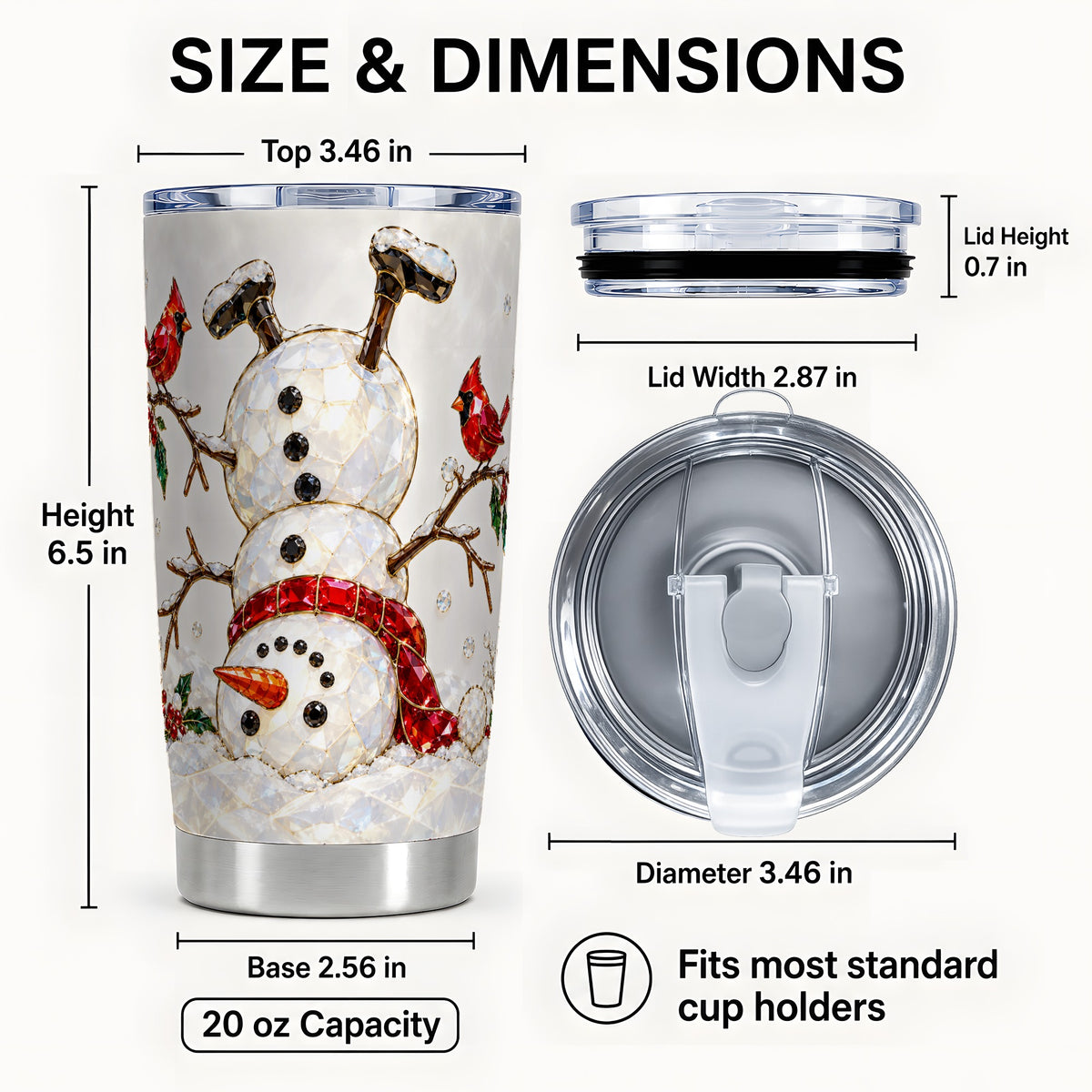 #pl[20oz|Steel] Sparkling Snowman Tumbler 20oz, Cardinal Tumbler, Stainless Steel Travel Cup