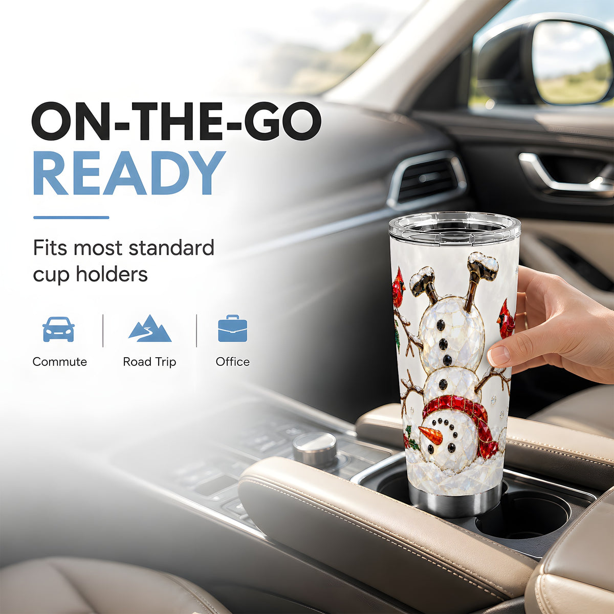 Sparkling Snowman Tumbler 20oz, Cardinal Tumbler, Stainless Steel Travel Cup