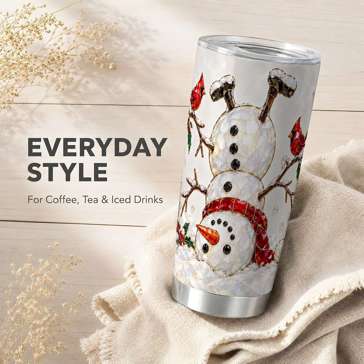 Sparkling Snowman Tumbler 20oz, Cardinal Tumbler, Stainless Steel Travel Cup
