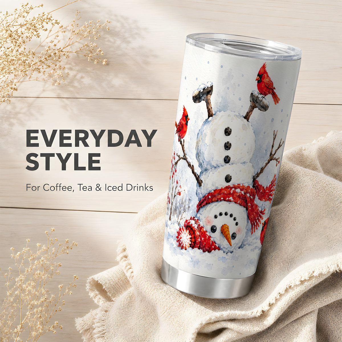 Snowman Tumbler 20oz, Cardinal Tumbler, Stainless Steel Travel Cup