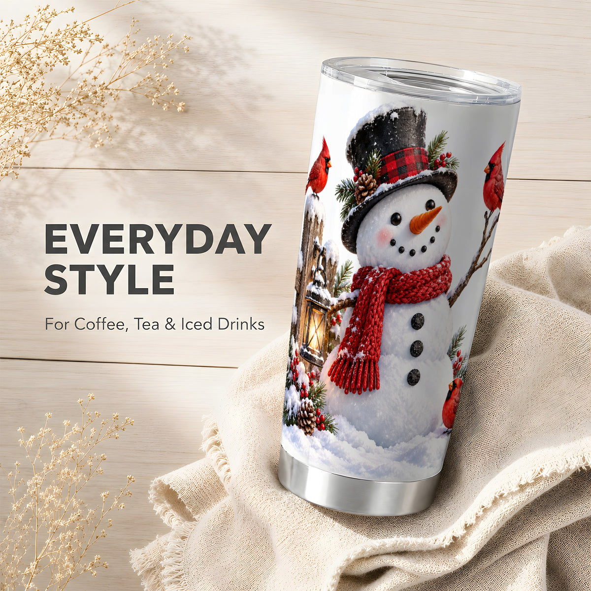 Snowman Tumbler 20oz, Cardinal Tumbler, Stainless Steel Travel Cup