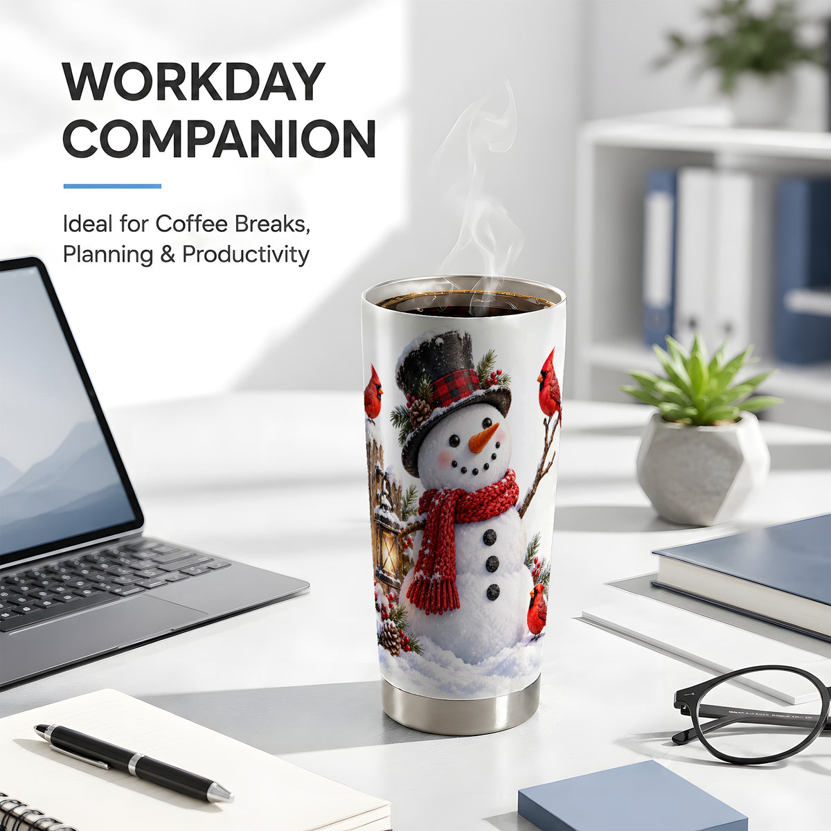 Snowman Tumbler 20oz, Cardinal Tumbler, Stainless Steel Travel Cup