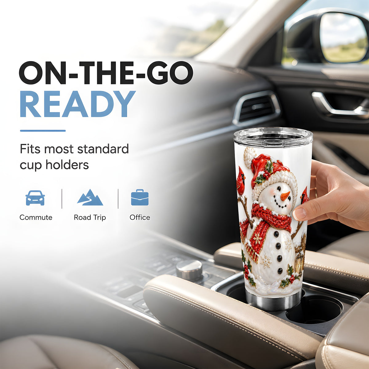 Holiday Snowman Tumbler 20oz, Cardinal Tumbler, Stainless Steel Travel Cup