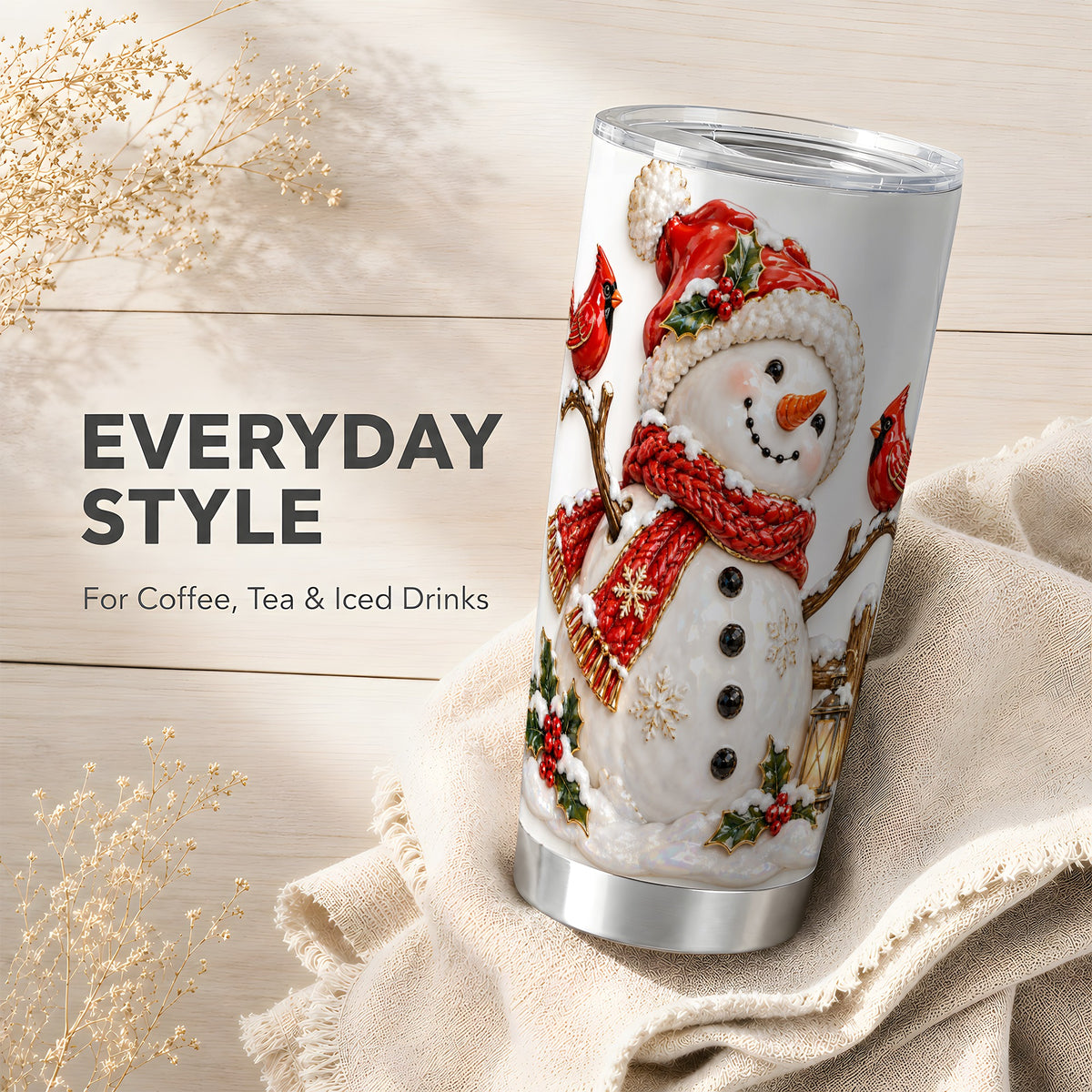 Holiday Snowman Tumbler 20oz, Cardinal Tumbler, Stainless Steel Travel Cup