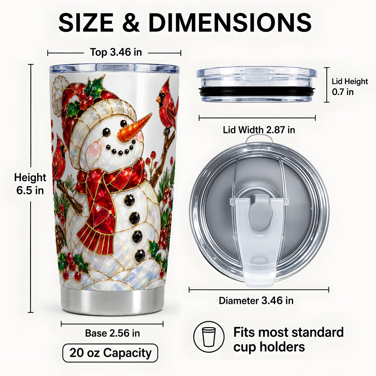 #pl[20oz|Steel] Gemstone Snowman Tumbler 20oz, Cardinal Tumbler, Stainless Steel Travel Cup