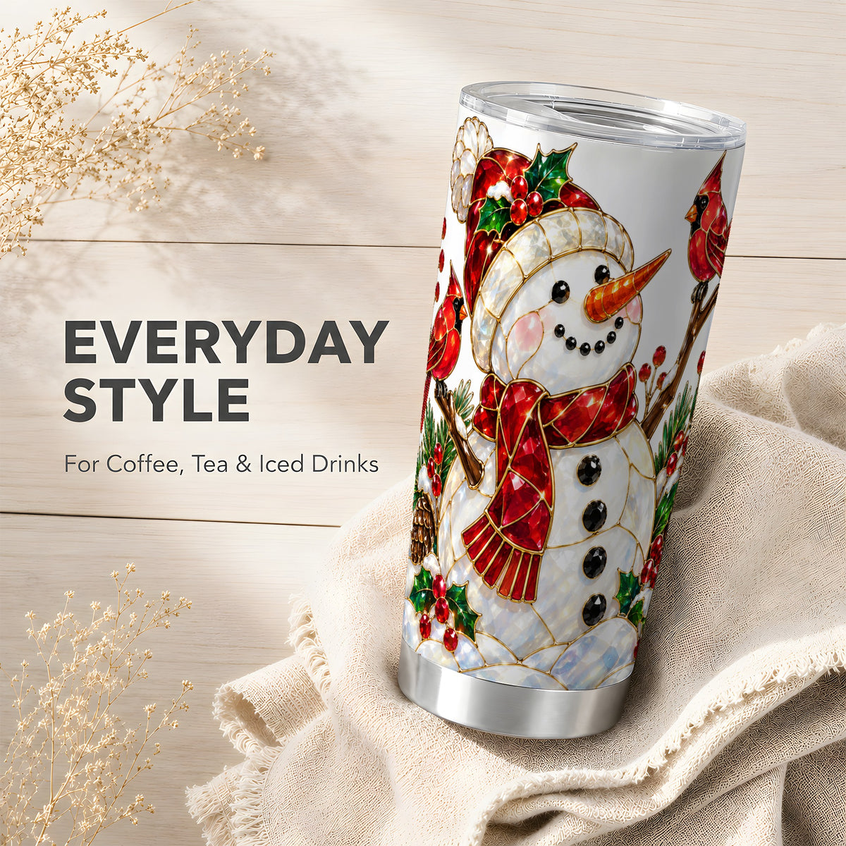 Gemstone Snowman Tumbler 20oz, Cardinal Tumbler, Stainless Steel Travel Cup