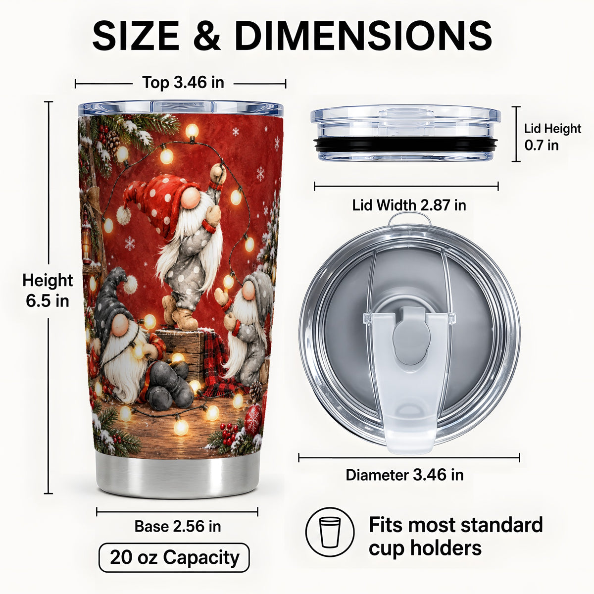 #pl[20oz|Steel] Gnome Lights Tumbler 20oz, Holiday Tumbler, Stainless Steel Travel Cup