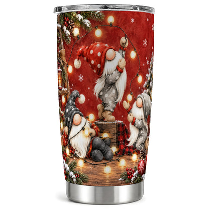 Gnome Lights Tumbler 20oz, Holiday Tumbler, Stainless Steel Travel Cup