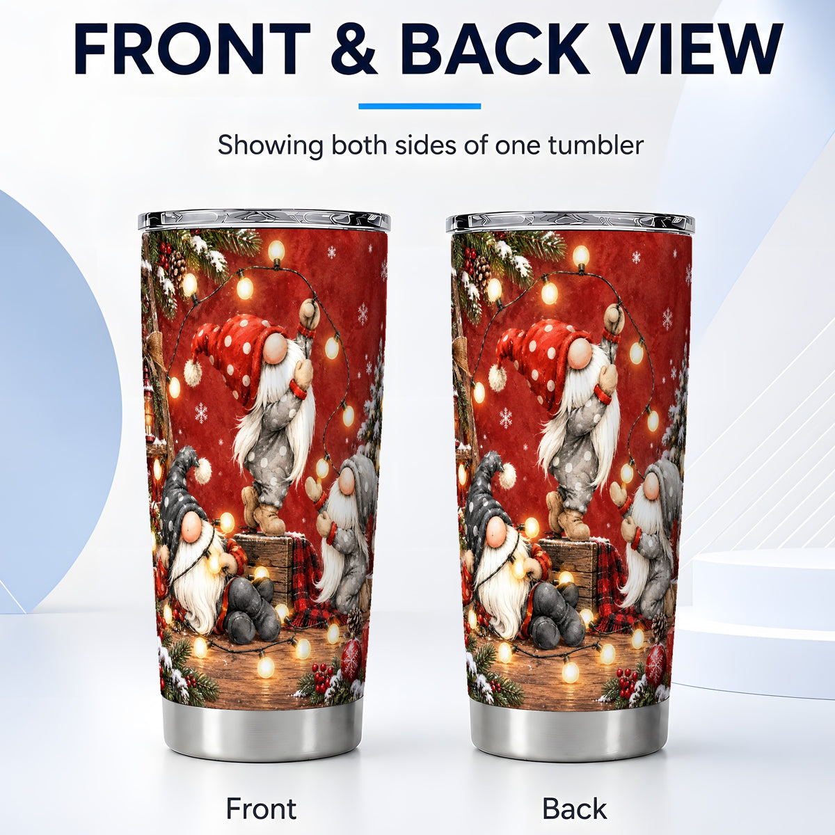 #pl[20oz|Steel] Gnome Lights Tumbler 20oz, Holiday Tumbler, Stainless Steel Travel Cup