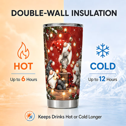 Gnome Lights Tumbler 20oz, Holiday Tumbler, Stainless Steel Travel Cup