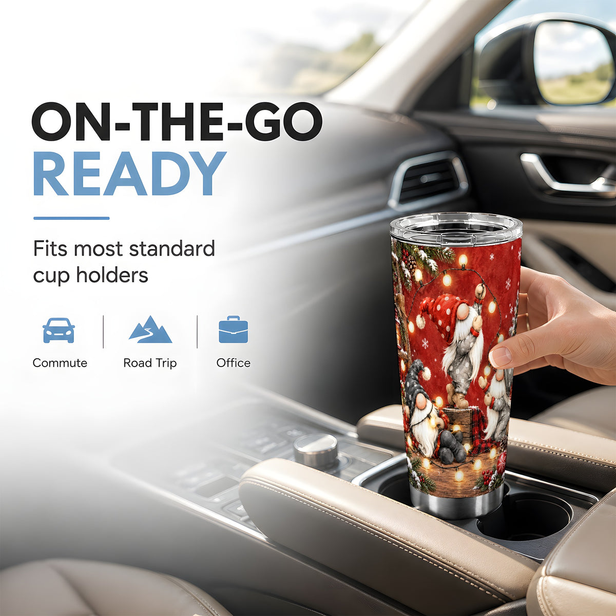 Gnome Lights Tumbler 20oz, Holiday Tumbler, Stainless Steel Travel Cup