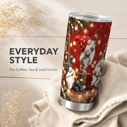 Gnome Lights Tumbler 20oz, Holiday Tumbler, Stainless Steel Travel Cup