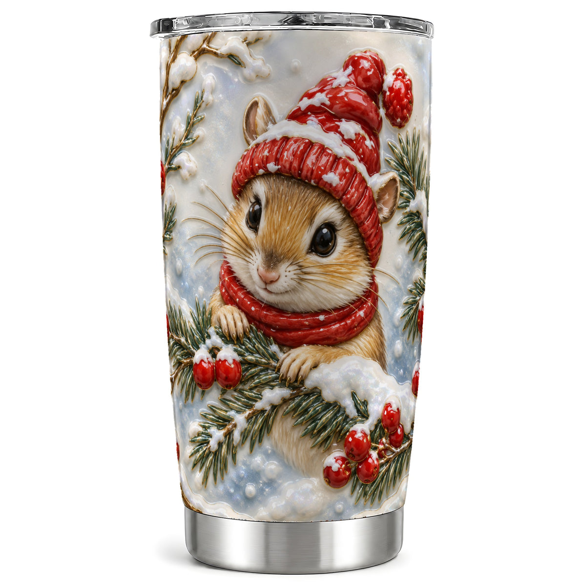 Winter Mouse Tumbler 20oz, Woodland Tumbler, Stainless Steel Travel Cup