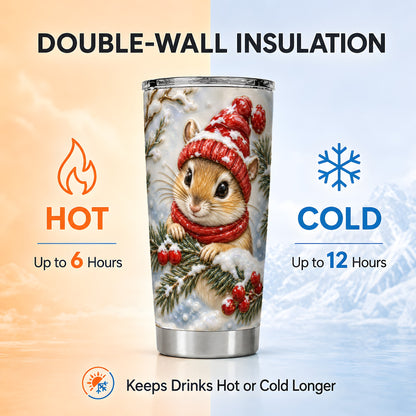 Winter Mouse Tumbler 20oz, Woodland Tumbler, Stainless Steel Travel Cup
