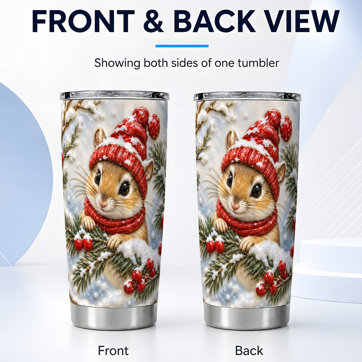 #pl[20oz|Steel] Winter Mouse Tumbler 20oz, Woodland Tumbler, Stainless Steel Travel Cup