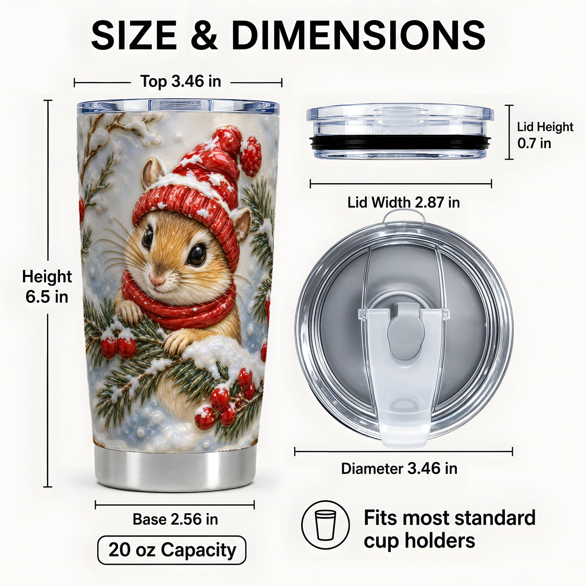 #pl[20oz|Steel] Winter Mouse Tumbler 20oz, Woodland Tumbler, Stainless Steel Travel Cup