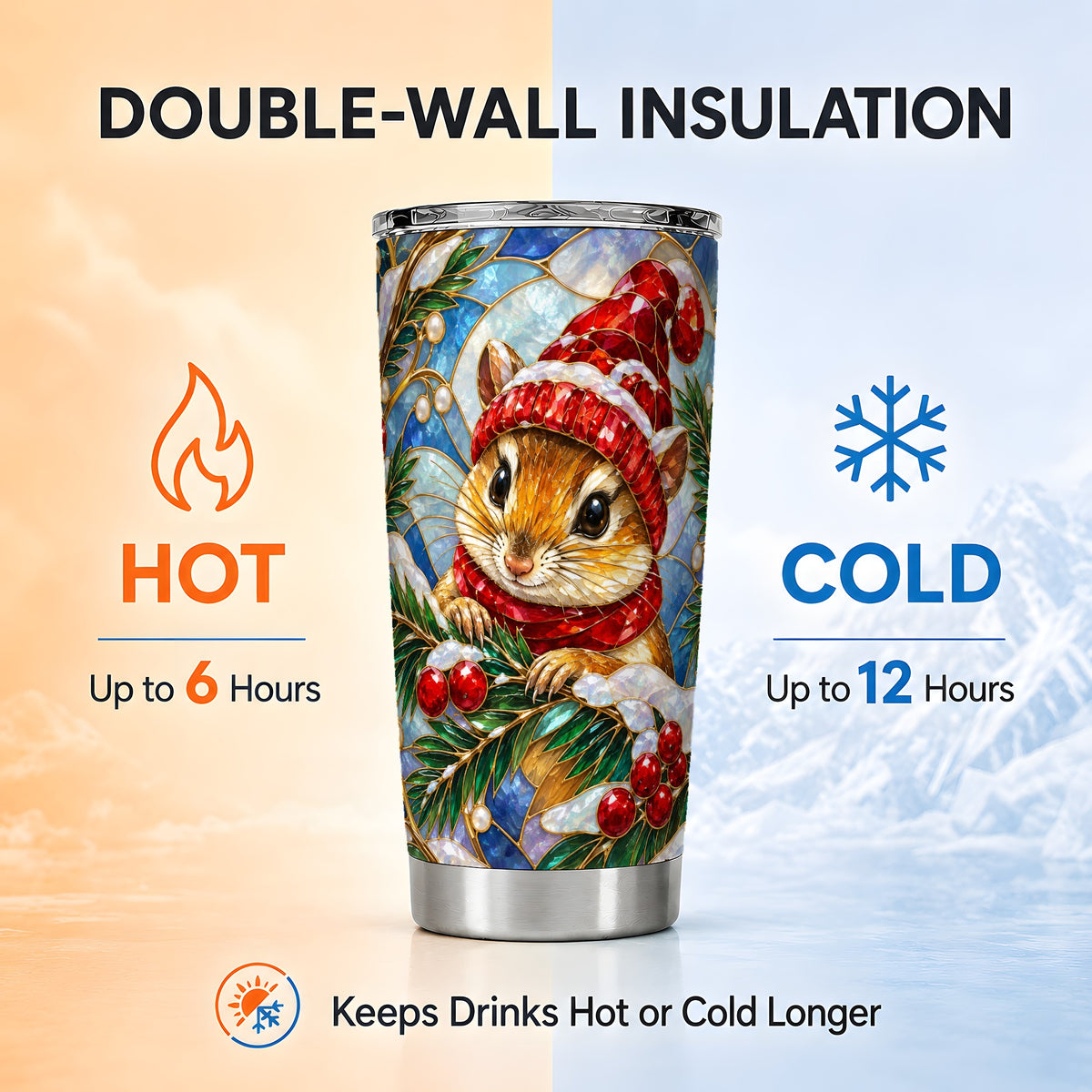 Glass Mouse Tumbler 20oz, Winter Tumbler, Stainless Steel Travel Cup