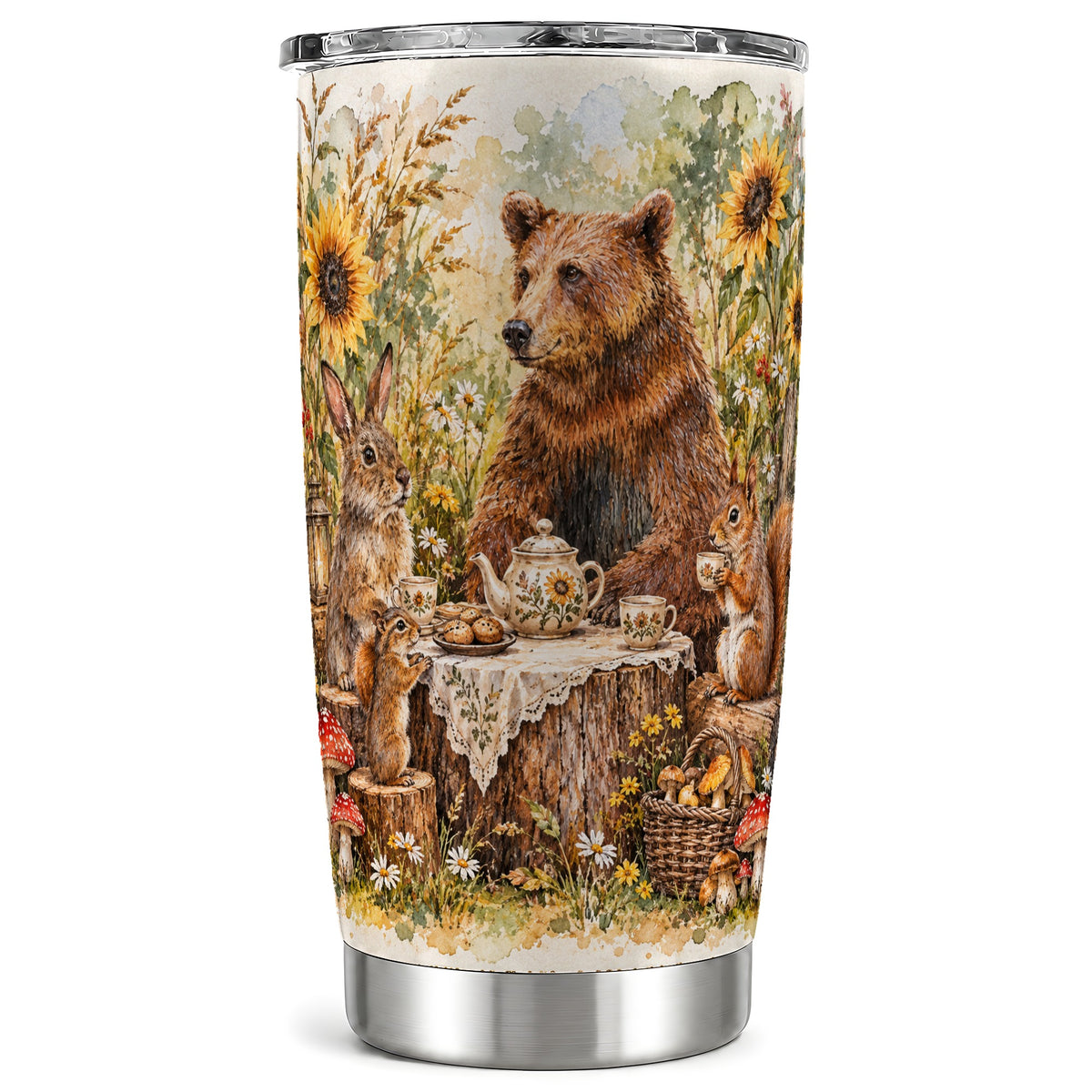 Woodland Tea Party Tumbler 20oz, Forest Tumbler, Stainless Steel Travel Cup
