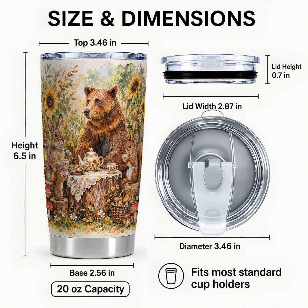 #pl[20oz|Steel] Woodland Tea Party Tumbler 20oz, Forest Tumbler, Stainless Steel Travel Cup