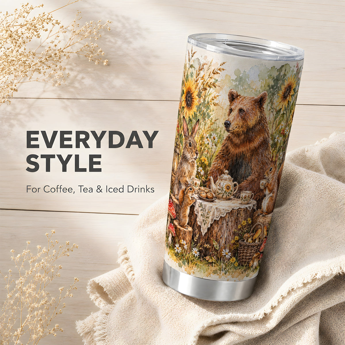 Woodland Tea Party Tumbler 20oz, Forest Tumbler, Stainless Steel Travel Cup