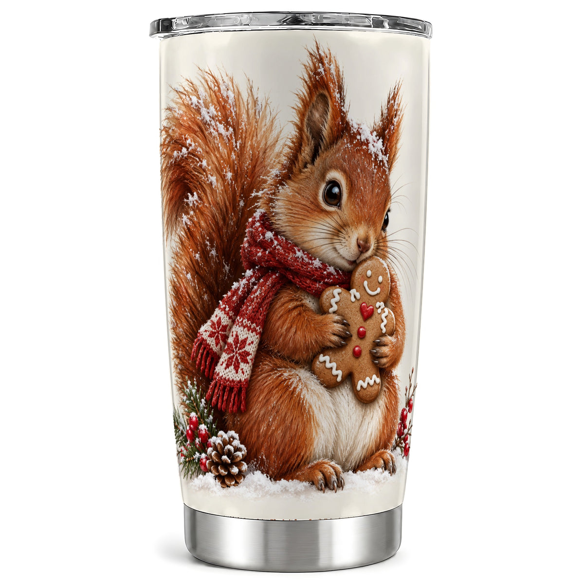 Snowy Squirrel Tumbler 20oz, Cookie Tumbler, Stainless Steel Travel Cup