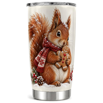 Snowy Squirrel Tumbler 20oz, Cookie Tumbler, Stainless Steel Travel Cup