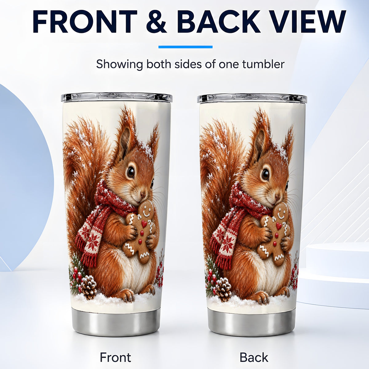 #pl[20oz|Steel] Snowy Squirrel Tumbler 20oz, Cookie Tumbler, Stainless Steel Travel Cup