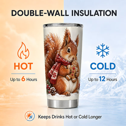 Snowy Squirrel Tumbler 20oz, Cookie Tumbler, Stainless Steel Travel Cup