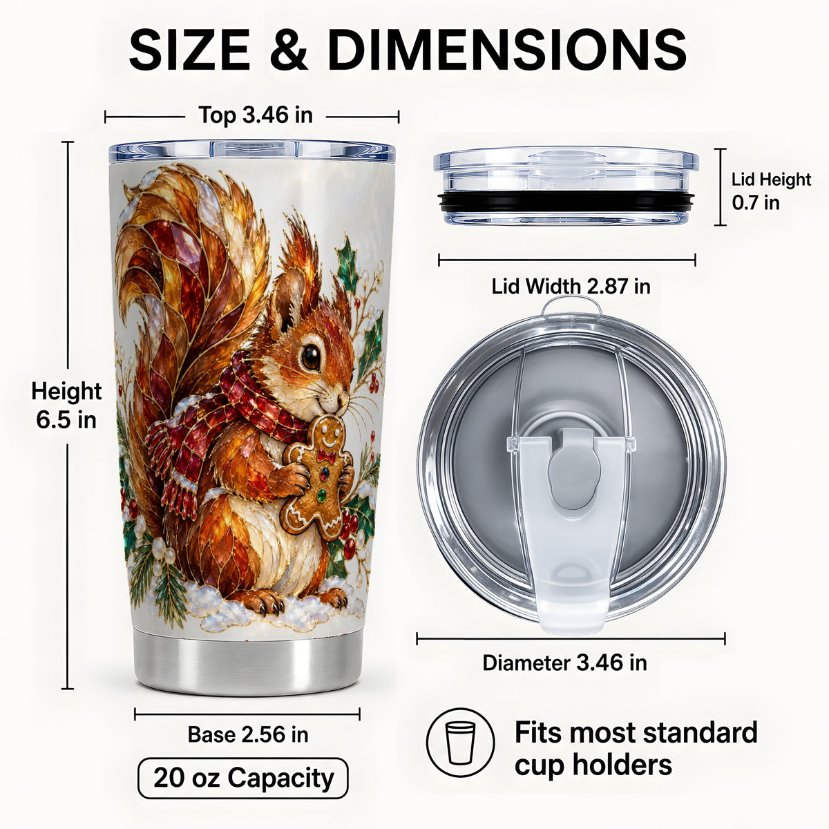 #pl[20oz|Steel] Glass Squirrel Tumbler 20oz, Winter Tumbler, Stainless Steel Travel Cup