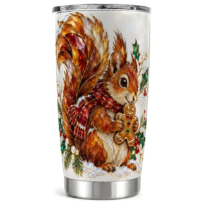 Glass Squirrel Tumbler 20oz, Winter Tumbler, Stainless Steel Travel Cup