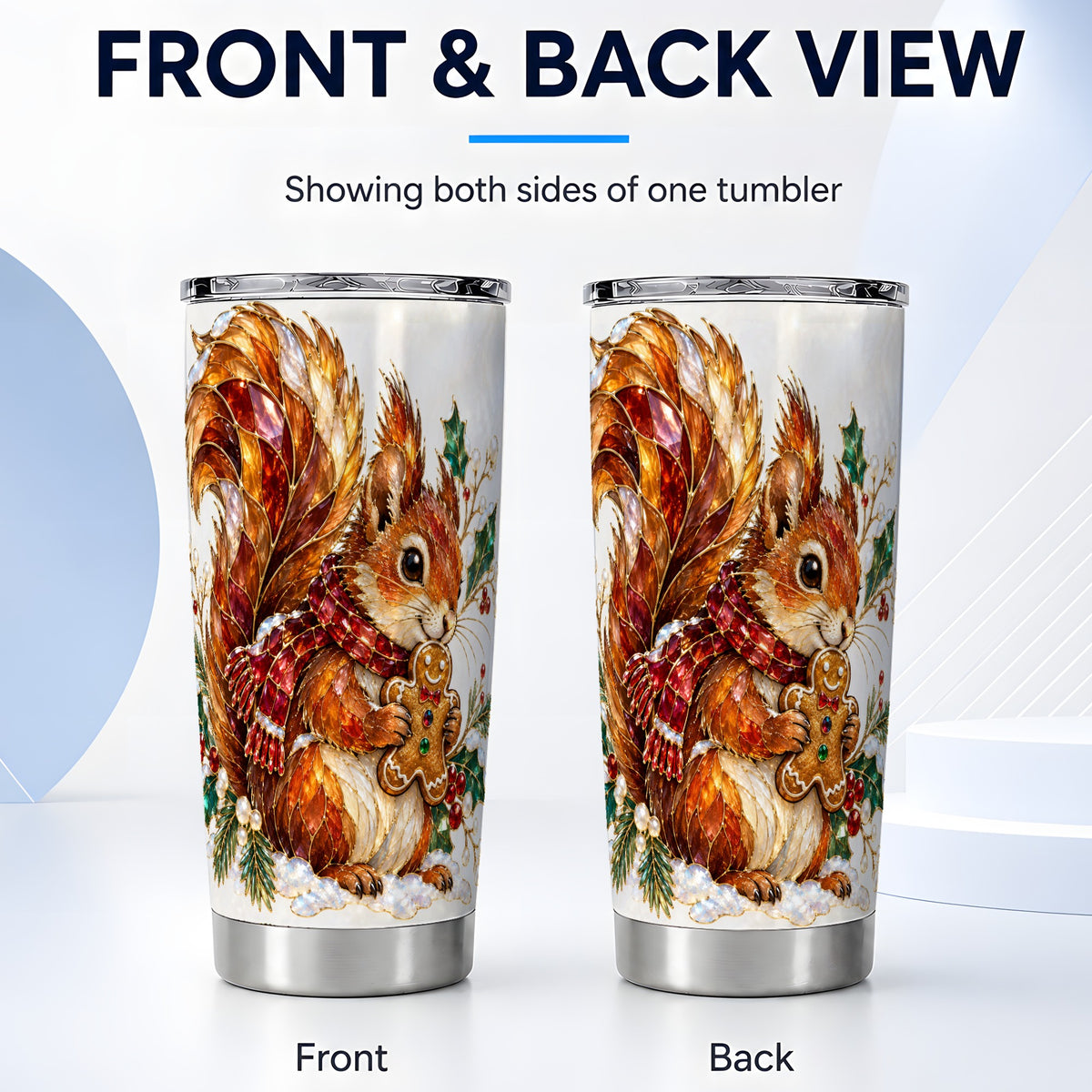 #pl[20oz|Steel] Glass Squirrel Tumbler 20oz, Winter Tumbler, Stainless Steel Travel Cup