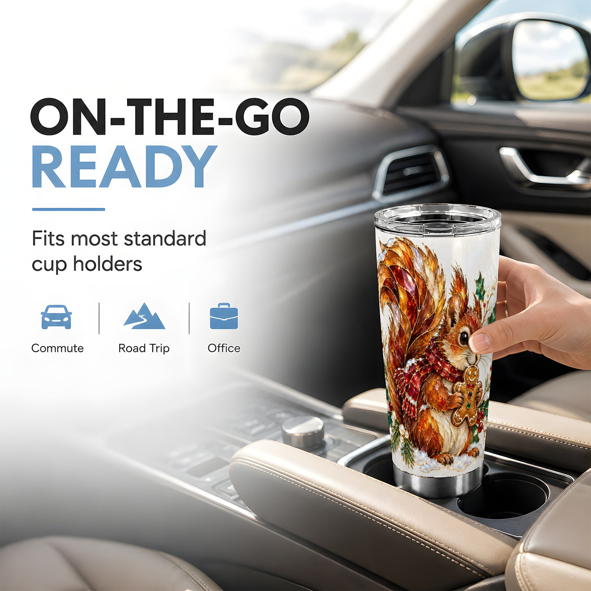 Glass Squirrel Tumbler 20oz, Winter Tumbler, Stainless Steel Travel Cup