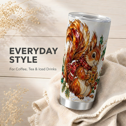 Glass Squirrel Tumbler 20oz, Winter Tumbler, Stainless Steel Travel Cup