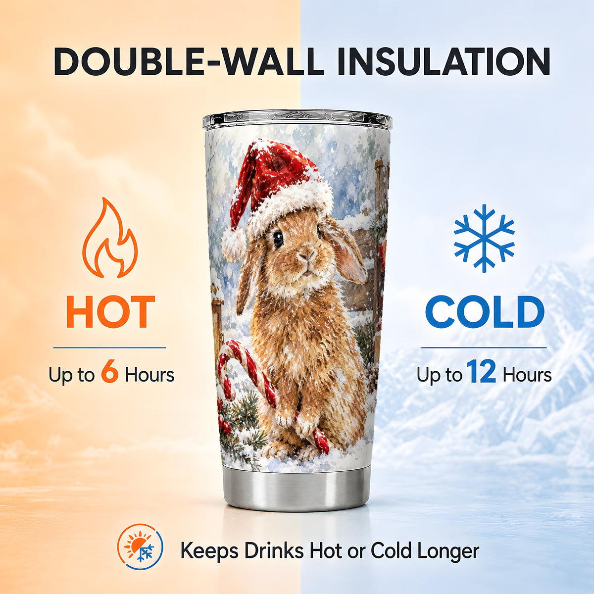 Bunny Tumbler 20oz, Rabbit Tumbler, Winter Stainless Steel Travel Cup
