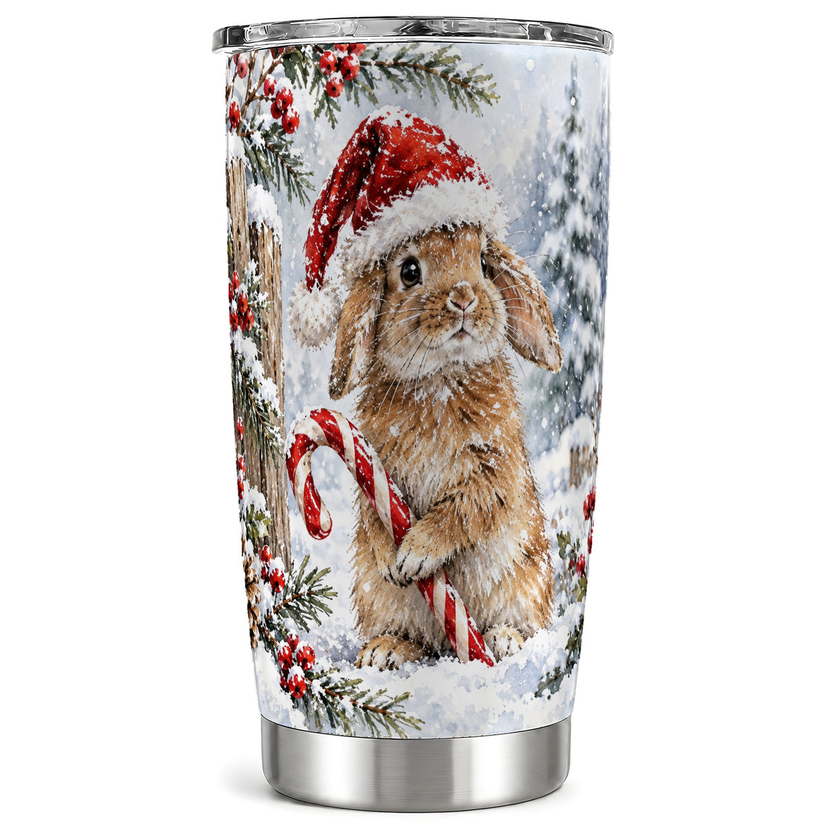 Winter Bunny Tumbler 20oz, Rabbit Tumbler, Stainless Steel Travel Cup