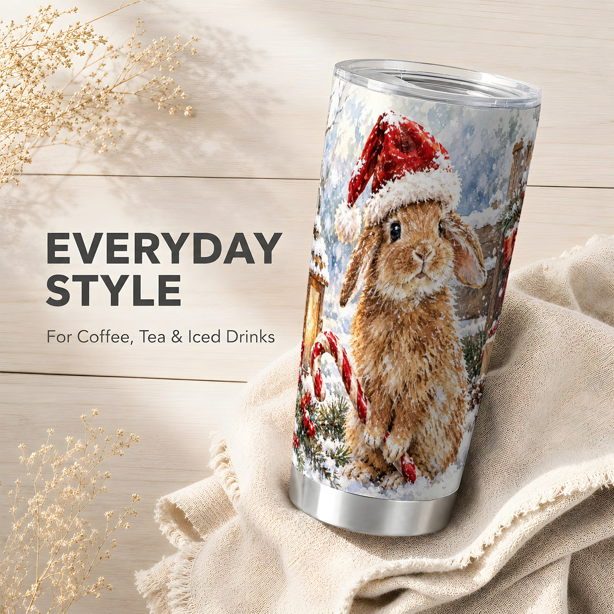 Bunny Tumbler 20oz, Rabbit Tumbler, Winter Stainless Steel Travel Cup