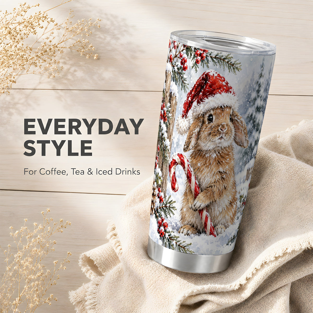 Winter Bunny Tumbler 20oz, Rabbit Tumbler, Stainless Steel Travel Cup