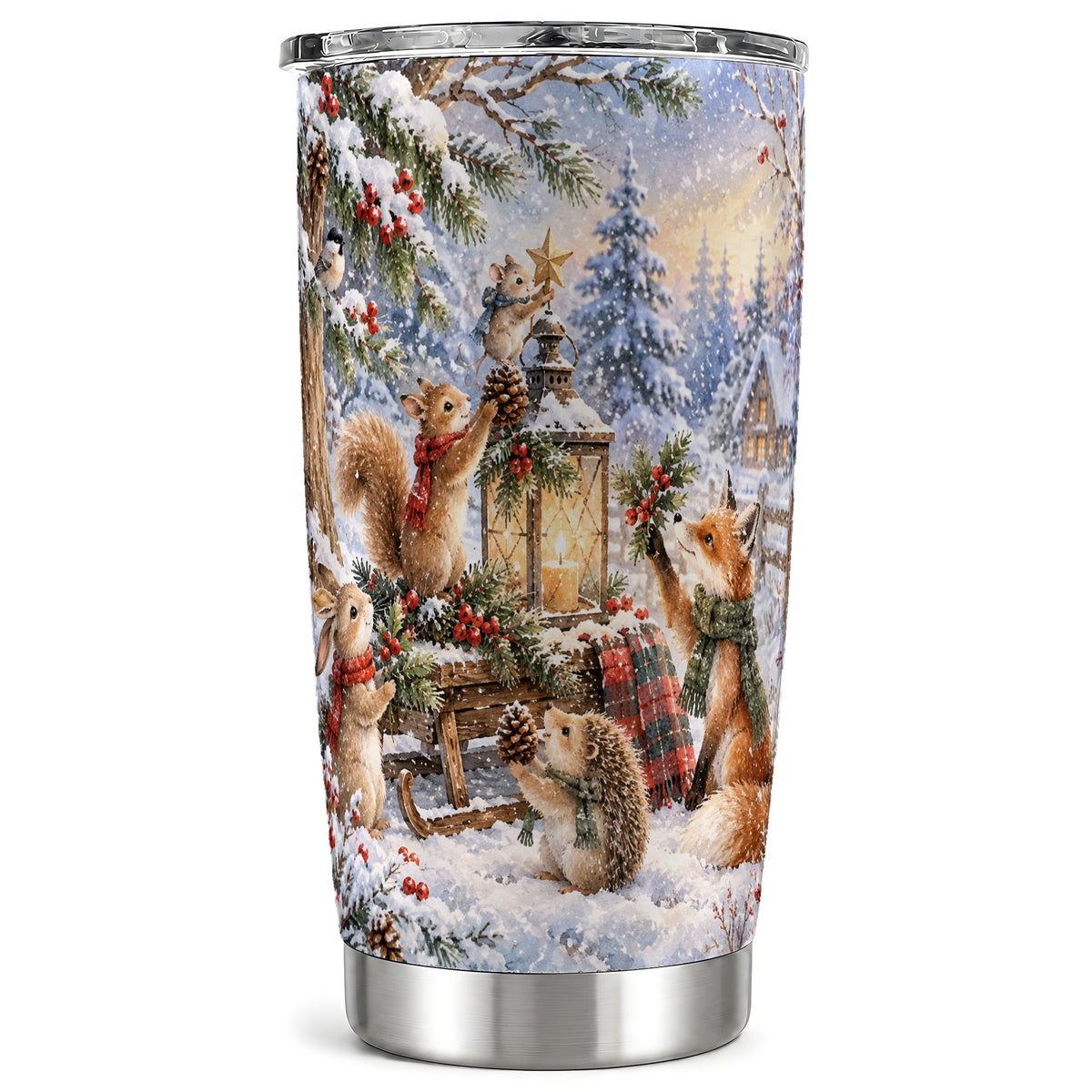 Woodland Tumbler 20oz, Winter Animals Tumbler, Stainless Steel Travel Cup