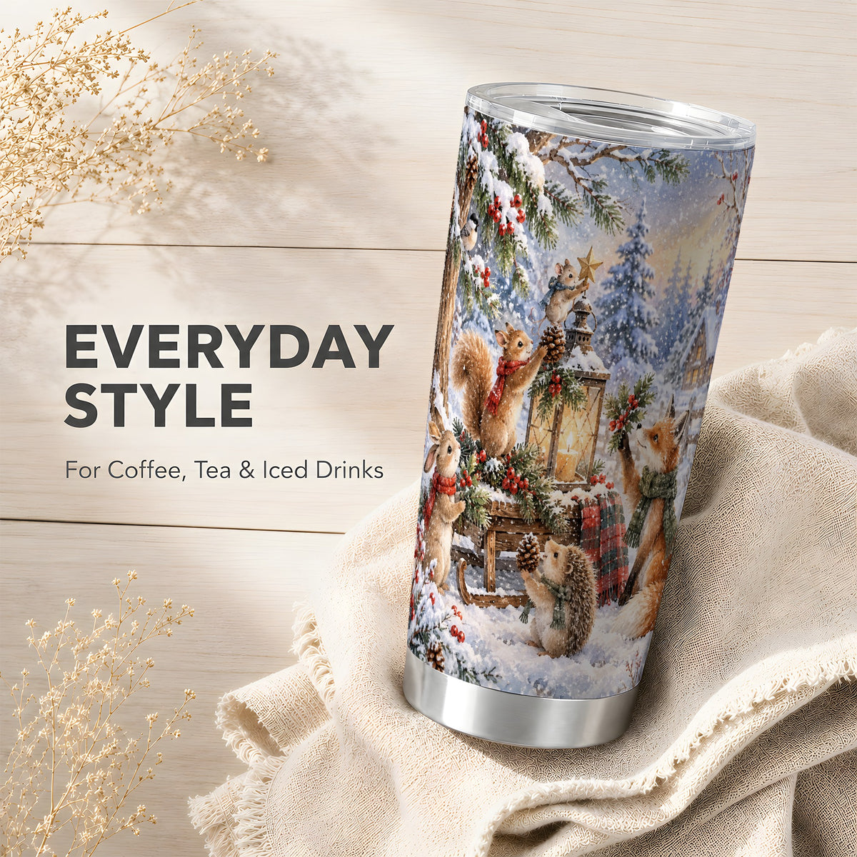Woodland Tumbler 20oz, Winter Animals Tumbler, Stainless Steel Travel Cup