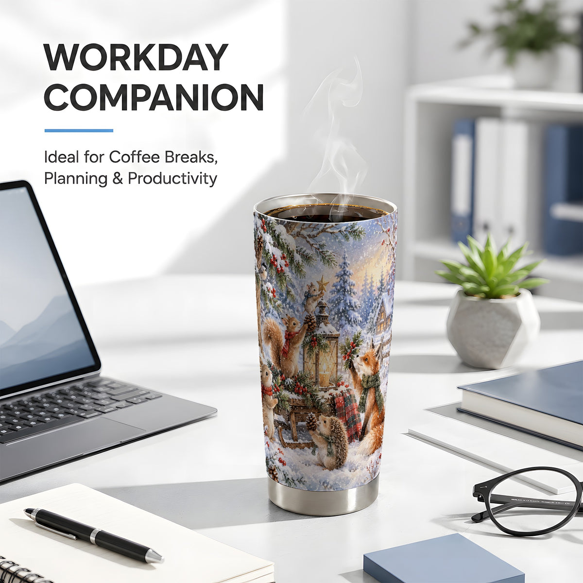 Woodland Tumbler 20oz, Winter Animals Tumbler, Stainless Steel Travel Cup