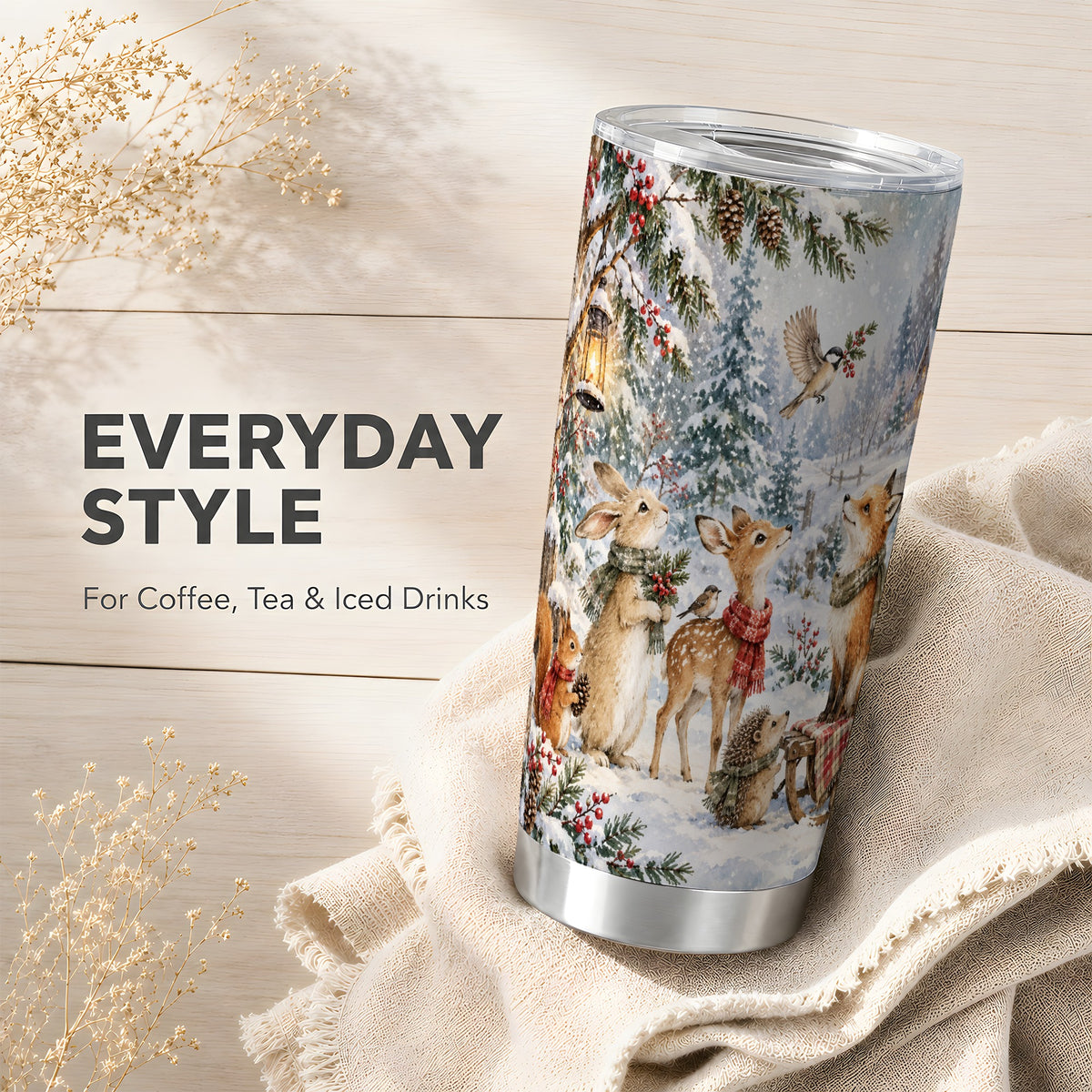 Woodland Tumbler 20oz, Forest Animals Tumbler, Stainless Steel Travel Cup