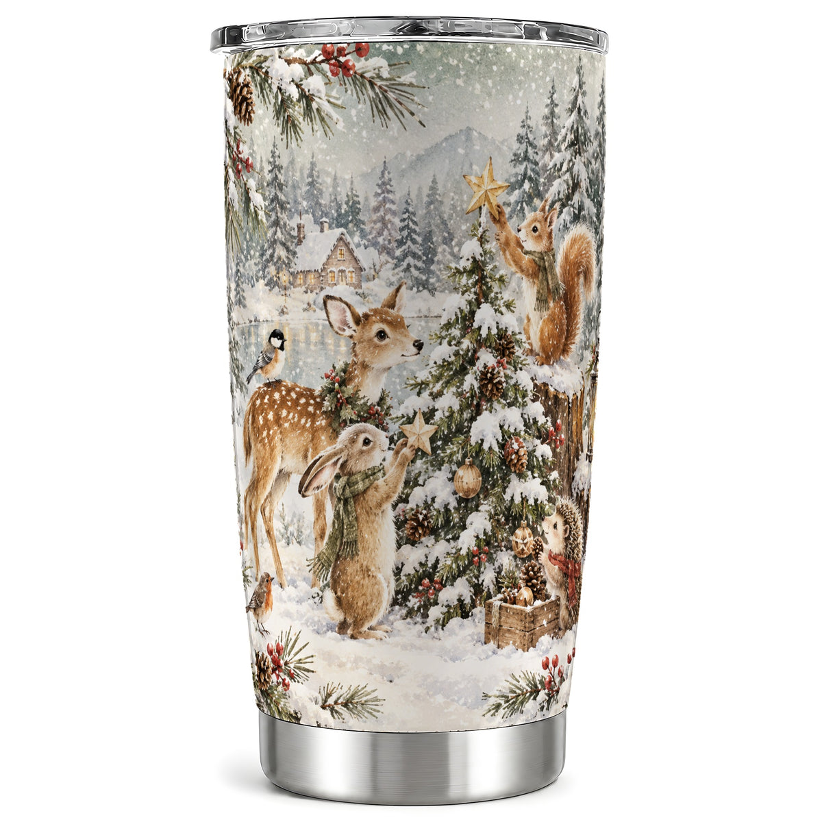 Winter Animals Tumbler 20oz, Woodland Tumbler, Stainless Steel Travel Cup